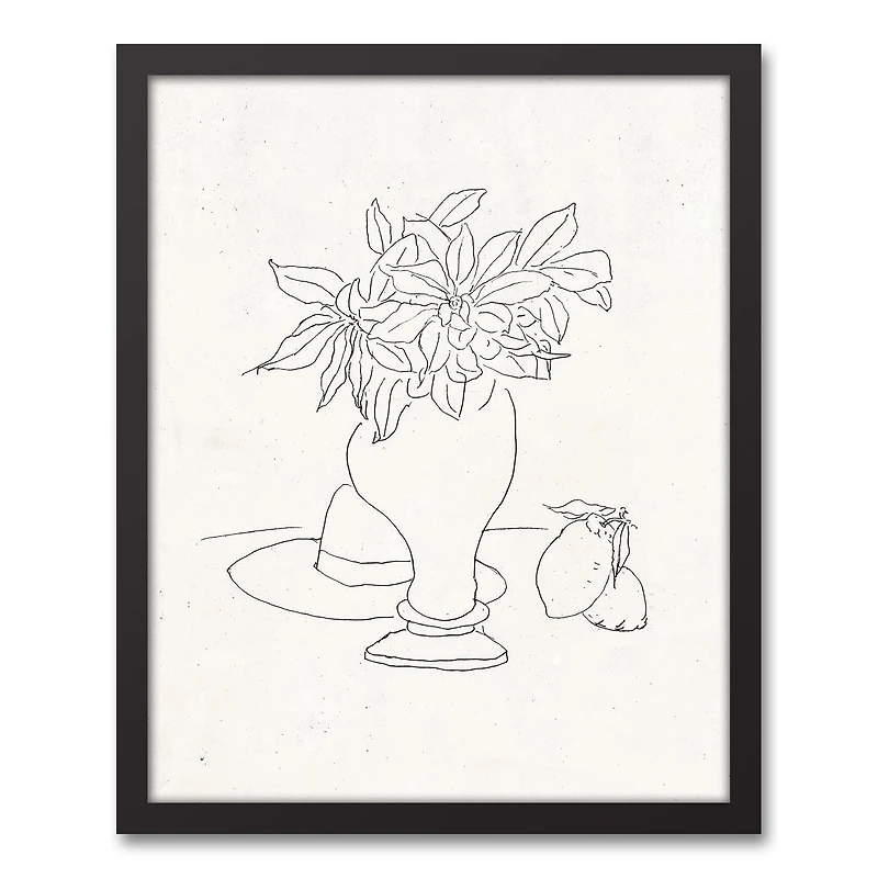 Floral Sketched Still I 16" x 20" Black Framed Canvas