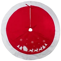 48" Red Sleigh & Reindeer Embroidered Christmas Tree Skirt