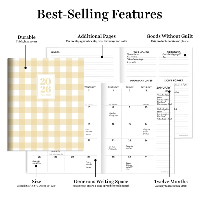 2026 Gingham Wheat Medium Monthly Planner