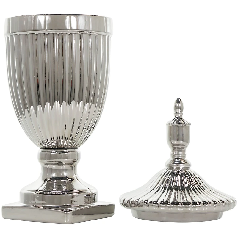 Silver Ceramic Decorative Jars with Grooves