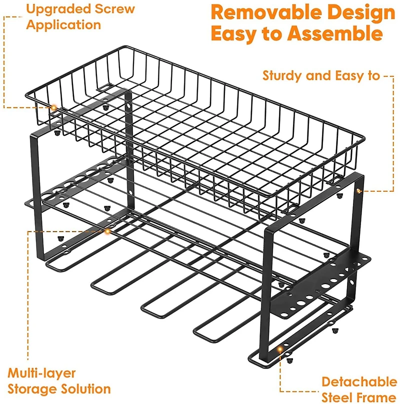 NEX™ 17" Black Wall-Mounted Power Tool Storage Rack with Basket