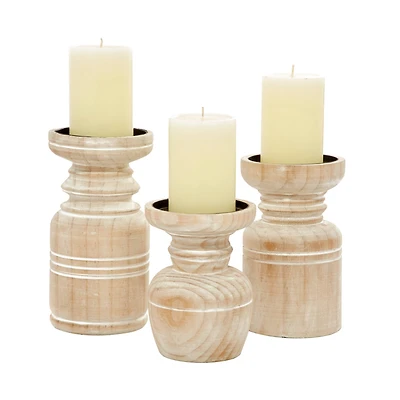 Brown Wood Natural Candle Holder Set