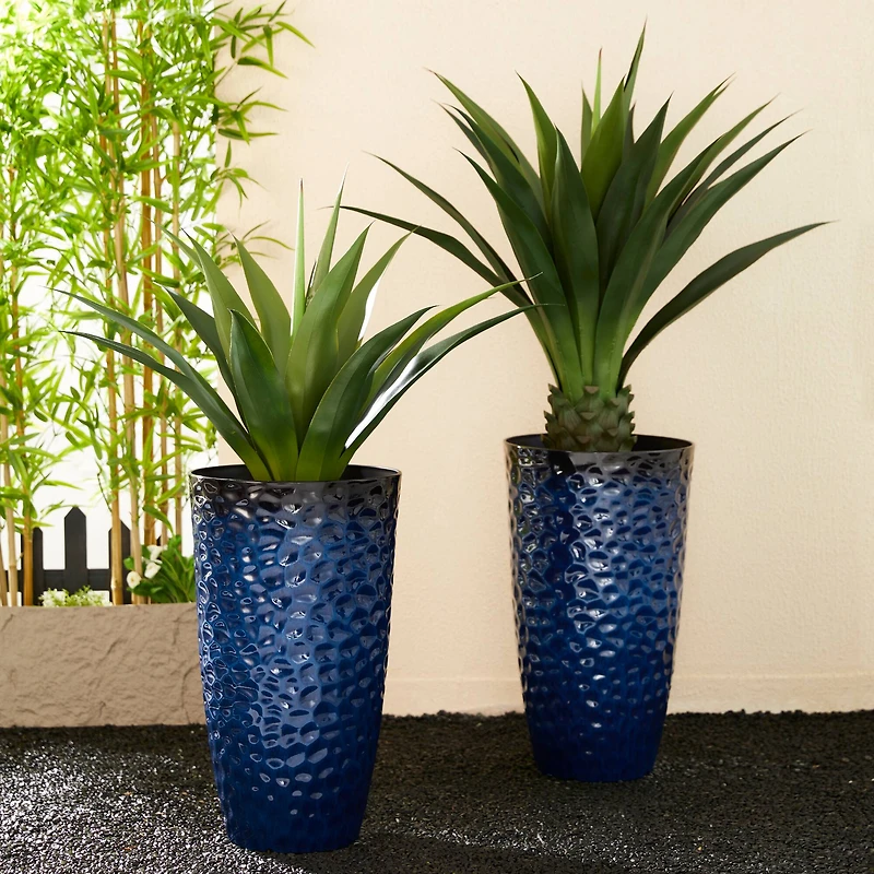 Glitzhome® 23.75" Eco-Friendly Honeycomb Textured Cobalt Blue Tall Plastic Planters, 2ct.