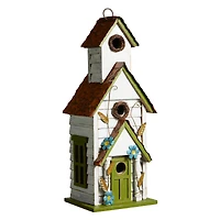 Glitzhome® 20" White & Green Distressed Wood 3-Story Villa Birdhouse