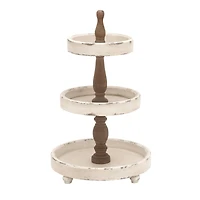 25" White Farmhouse Wood 3-Tier Tray Stand