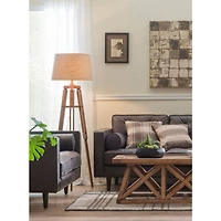 Hello Honey® 5ft. Mid-Century Modern Wood Floor Lamp with Burlap Drum Shade
