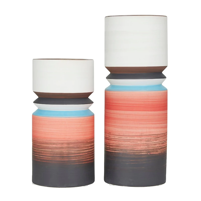 Set of 2 Multi Stoneware Modern Vase, 14" x 5" x 5"