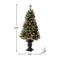 2 Pack 4ft. Pre-Lit Flocked Pinecone & Berry Fir Artificial Christmas Tree in Planter, Warm White Lights