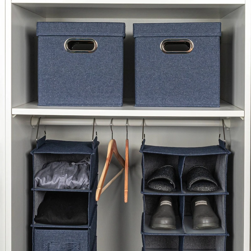 Household Essentials 11.5" Denim Blue Collapsible Cotton Blend Cube Storage Box with Lid, 2ct.