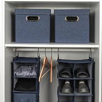Household Essentials 11.5" Denim Blue Collapsible Cotton Blend Cube Storage Box with Lid, 2ct.