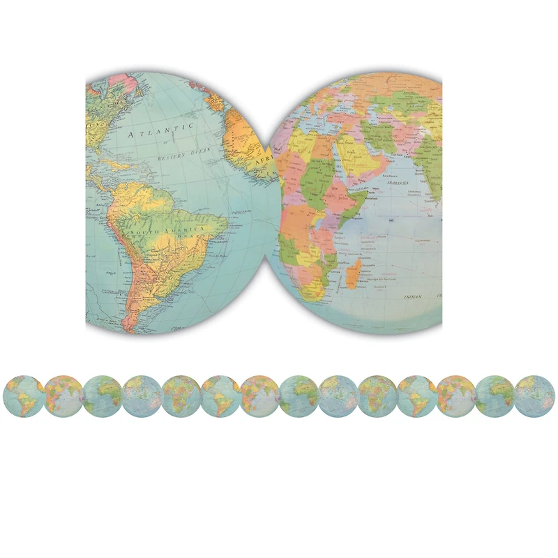 Teacher Created Resources Travel the Map Globes Die Cut Border Trim, 210ft.