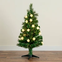 4ft. Fiber Optic Warm White Ornament LED Lights Pine with Mixed Tips Artificial Christmas Tree