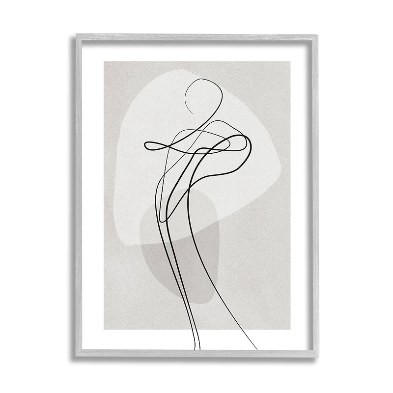 Stupell Industries Fluid Human Form Abstract Bold Linework in Gray Frame Wall Art