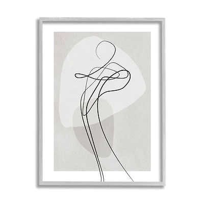Stupell Industries Fluid Human Form Abstract Bold Linework in Gray Frame Wall Art