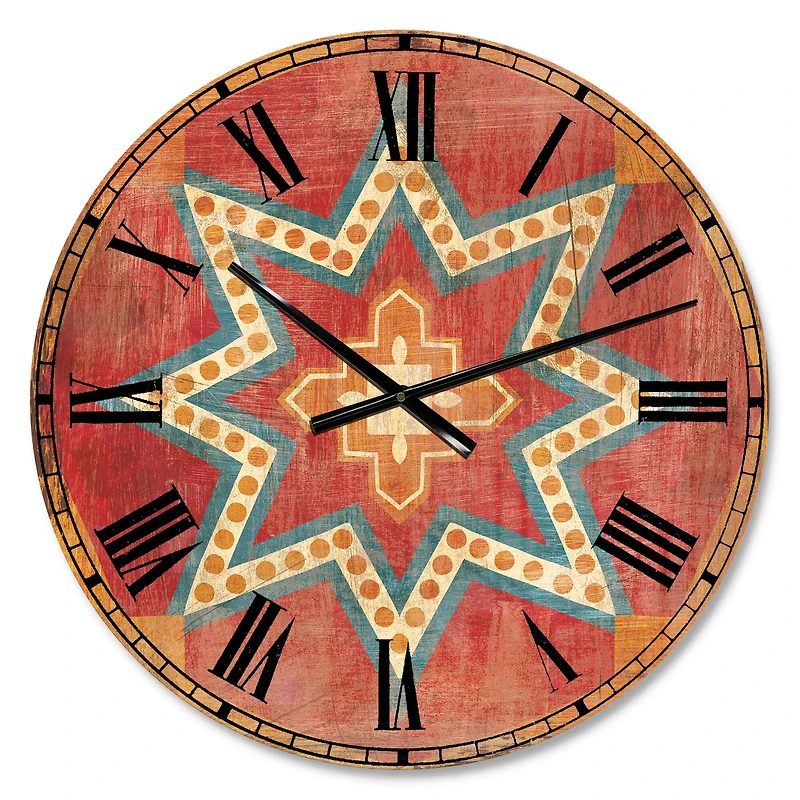 Designart Moroccan Orange Tiles Collage I Bohemian Wall Clock