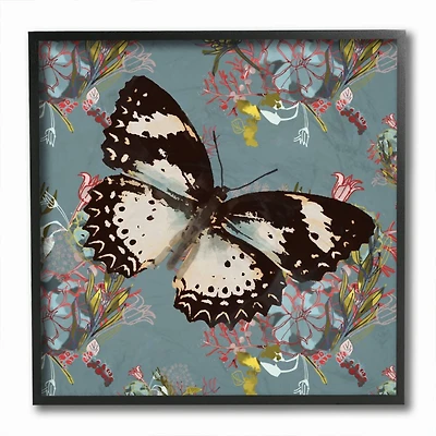 Stupell Industries Butterfly On Blue Pink Pattern Abstract Design,12" x 12"