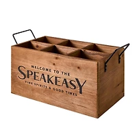 American Art Decor The Speakeasy Wood Crate Bottle Holder with Metal Handles - 7" x 14" x 8"