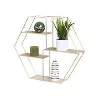 Honey Can Do 21" Gold Hexagonal Decorative 4-Tier Metal Wall Shelf