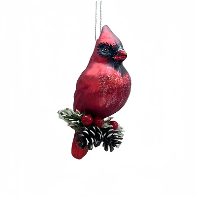 4.5" Cardinal with Greenery Glass Ornament by Ashland®