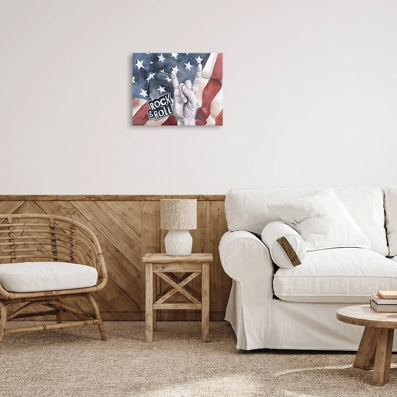 Stupell Industries Rock And Roll Hand And American Flag Design Canvas Wall Art