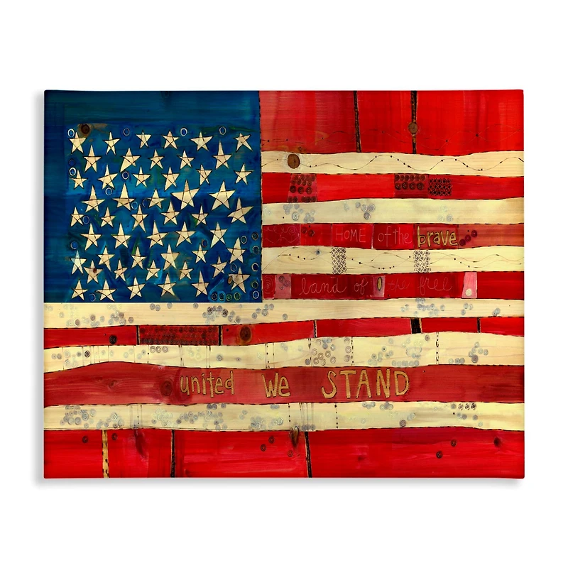 Stupell Industries United We Stand Independence Day Festive American Flag Canvas Wall Art