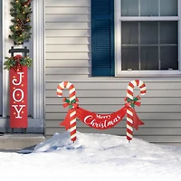 Glitzhome® 3ft. Merry Christmas Candy Cane Metal Yard Stake