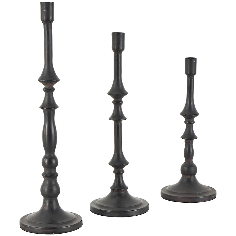 Black Metal Turned Style Candle Holder Set