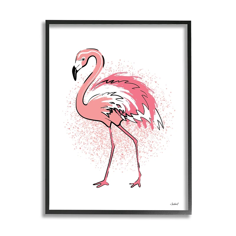 Stupell Industries Pink Splatter Flamingo Feathers Tropical Bird in Frame Wall Art