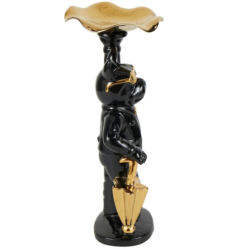 13.25" Black Ceramic Bulldog with Golden Accents Sculpture Décor