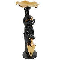 13.25" Black Ceramic Bulldog with Golden Accents Sculpture Décor