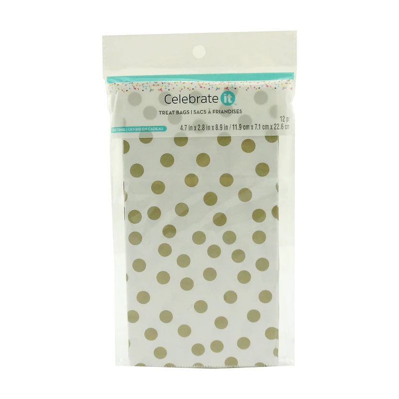 5" x 9" White & Gold Dotted Treat Bags By Celebrate It™