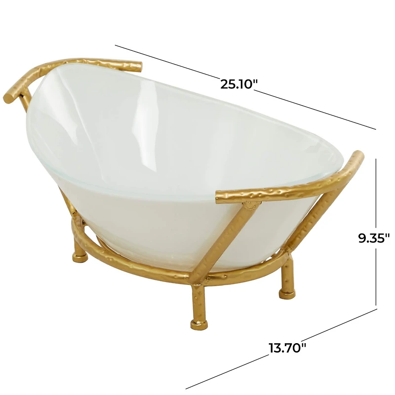 CosmoLiving by Cosmopolitan 25" White Glass Kitchen Serving Bowl with Gold Metal Stand