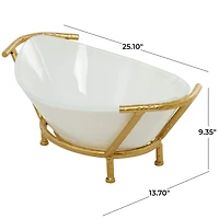CosmoLiving by Cosmopolitan 25" White Glass Kitchen Serving Bowl with Gold Metal Stand