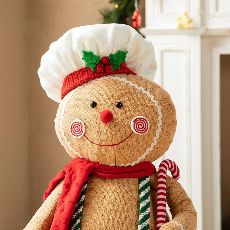 Glitzhome® 39" Telescopic Fabric Christmas Gingerbread Man Standing Décor