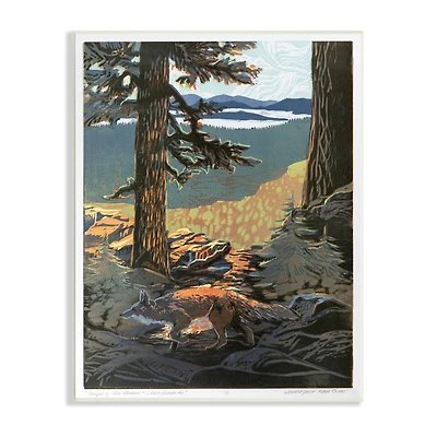 Stupell Industries Red Fox Woodland Forest Prowl Trees Distant Mountains Wall Plaque