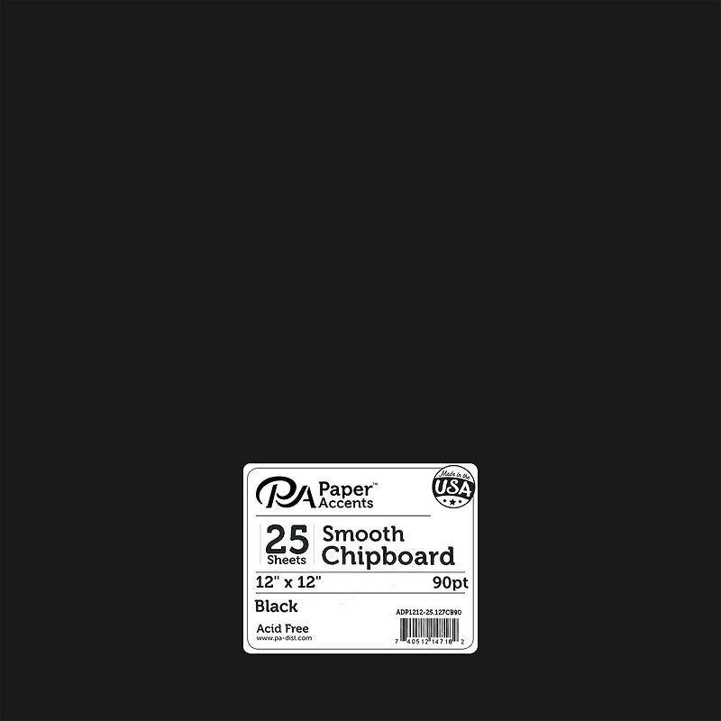 PA Paper™ Accents Black 12" x 12" 90pt. Smooth Chipboard, 25 Pieces