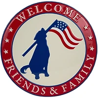 13.75" Welcome Friends & Family Patriotic Dog Metal Wall Sign