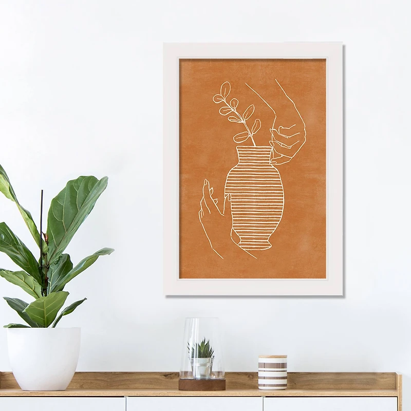 Orange & White Vase & Hands Framed Wall Hanging