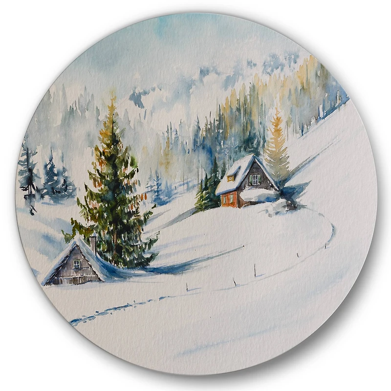 Designart - Little House In The Winter Mountains
