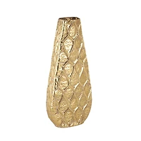 28" Gold Metal Vase with Peacock Inspired Design