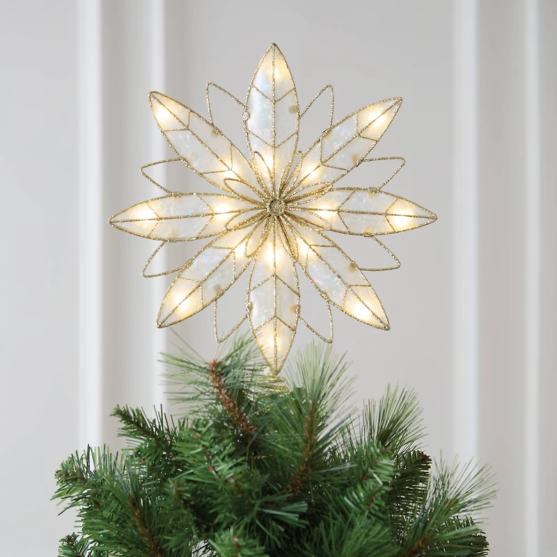 10" Iridescent & Glitter Gold Snowflake Lighted Tree Topper by Ashland®
