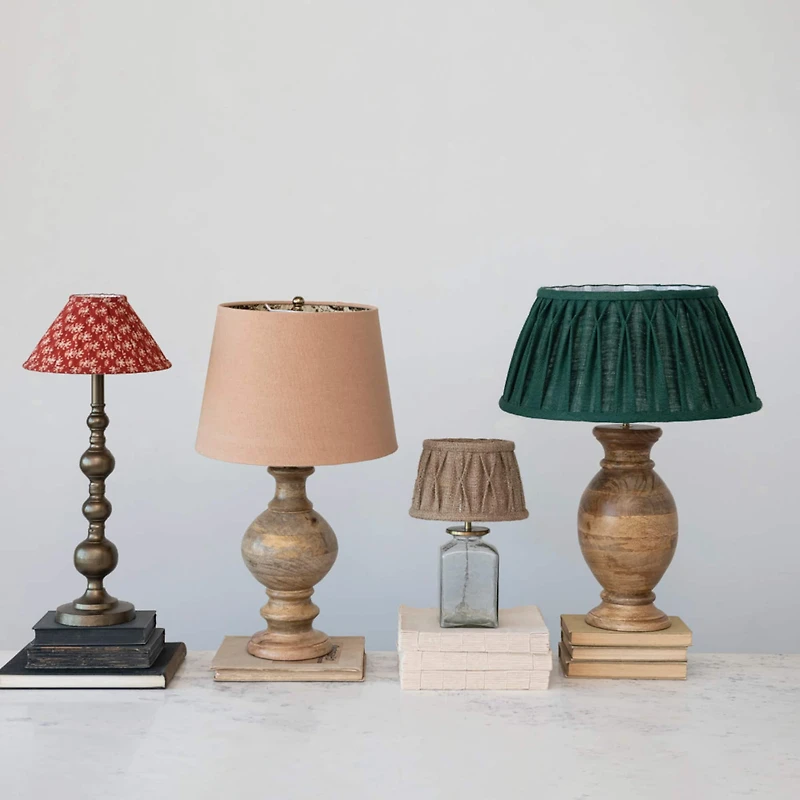 Hello Honey® 24" Natural Carved Wood Table Lamp with Cotton Shade