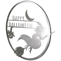 17" Silver Flying Witch Happy Halloween Wall Sign