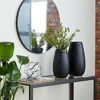 Set of 2 Black Stoneware Modern Vase, 16", 13"