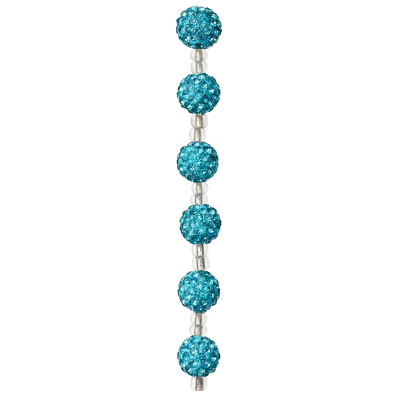 12 Pack: Aqua Rhinestone Studded Round Beads, 10mm by Bead Landing™