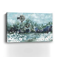 Windmill And Daisies Landscape Canvas Giclee