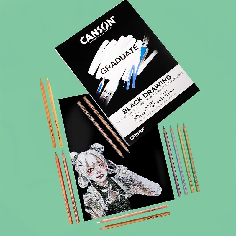 Canson® Graduate Foldover Black Drawing Pad, 9" x 12"