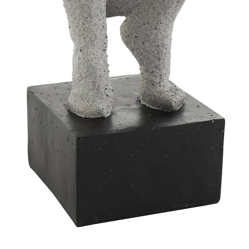 18.75" Gray Crouching Sculpture with Black Square Base