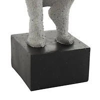 18.75" Gray Crouching Sculpture with Black Square Base
