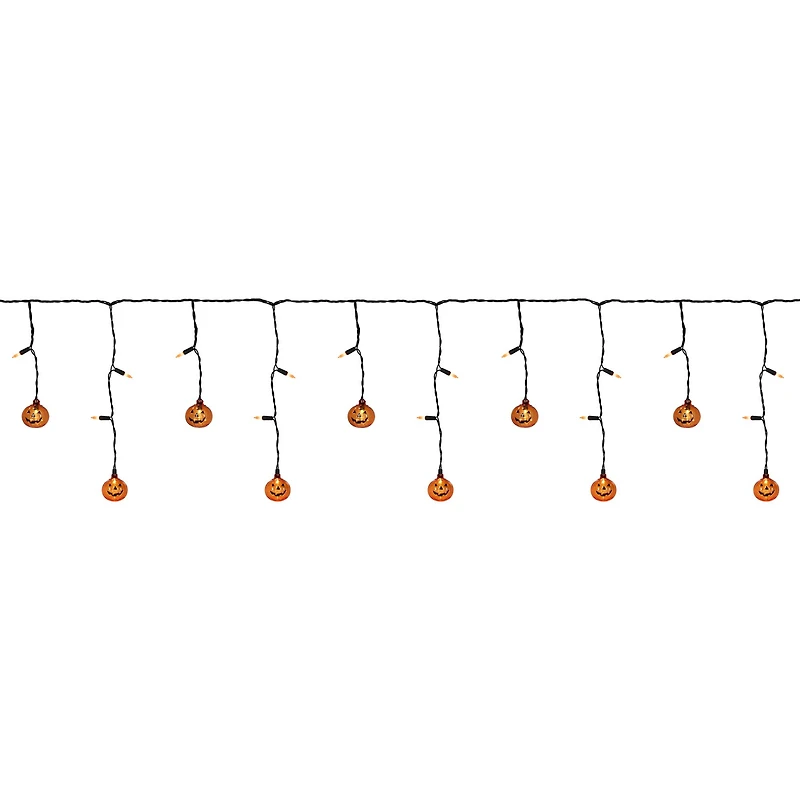 25ct. Jack-o'-Lantern Orange LED Curtain Icicle String Lights